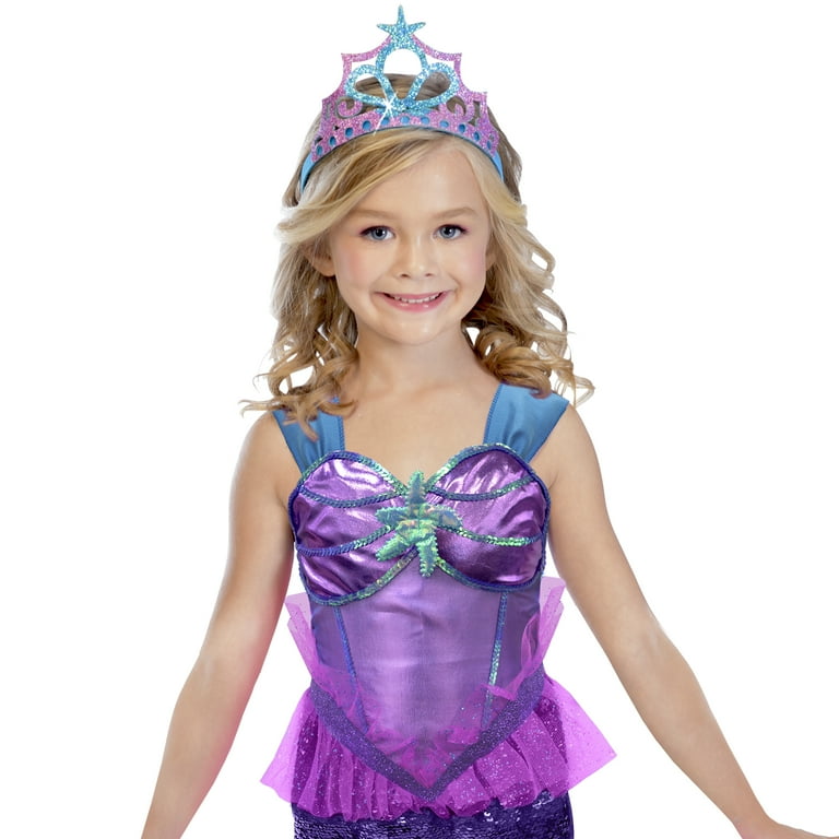 Disney Girls Glitter Princess Fancy Dress Costume With Tiara 