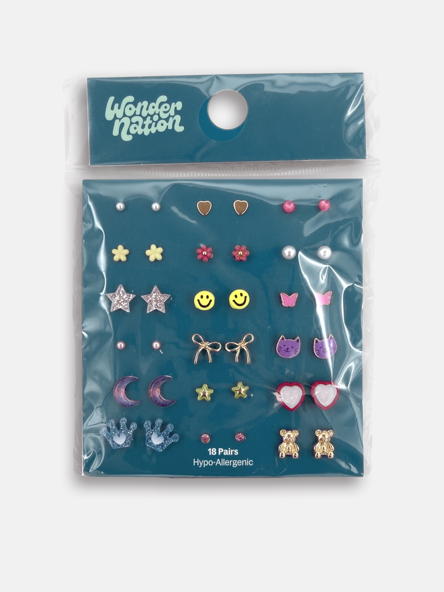 Wonder Nation Girls 18 Pairs Assorted Earrings, Multi
