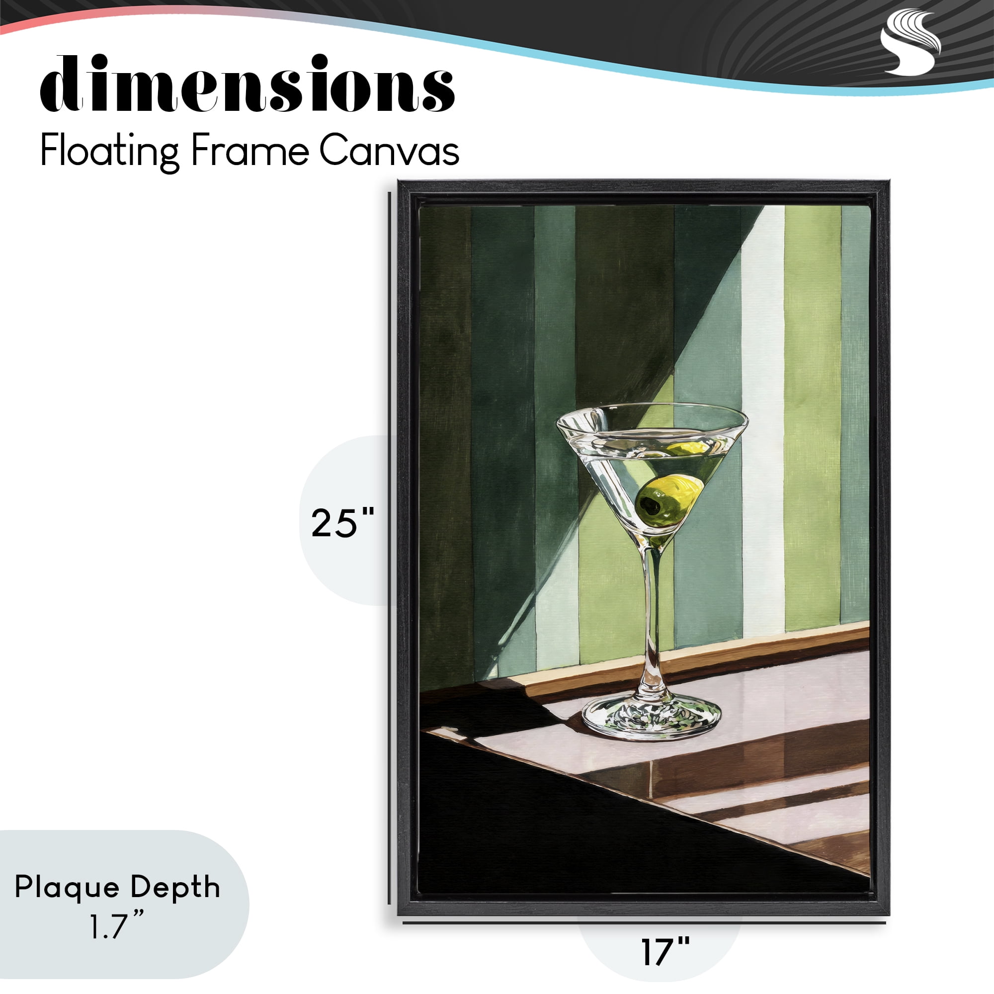 Stupell Industries Olive Martini in Sun Beam Black Framed Floater Canvas Wall Art, design by Petal Prints Design