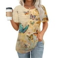 thumbnail image 2 of Tnhcen Chemises Décontractées à Manches Courtes et Col Rond pour Femmes - Blouse Plissée à Imprimé Floral avec Extensibilité Douce Coupe Régulière pour Usage Quotidien et Voyage P-2TG, 2 of 6