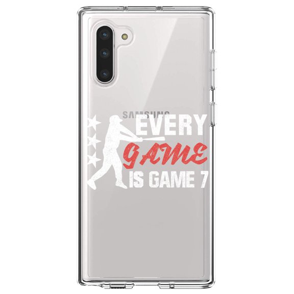 DistinctInk Clear Shockproof Hybrid Case for Samsung Galaxy Note 10 (6.3" Screen) - TPU Bumper Acrylic Back Tempered Glass Screen Protector - Baseball Every Game is Game 7