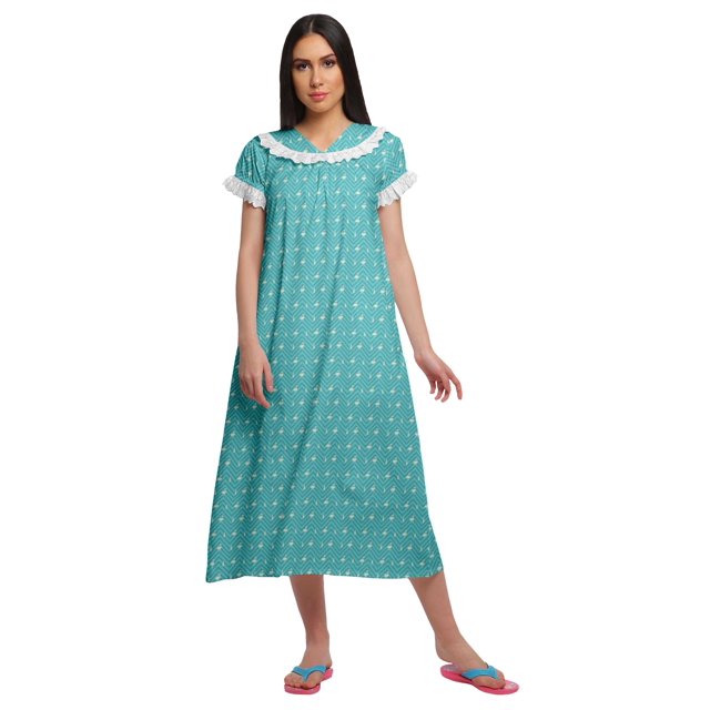 Moomaya Chemise de Nuit Imprimée à Manches Courtes pour Femmes, Col en V