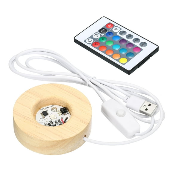 Uxcell Round Wooden 2.76" Multicolor Display Base Stand LED Light with Remote Control