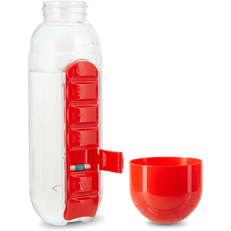 Water Bottle & Portable Pill Organizer, 7 Day Pill Case + 8oz Cup + Free  Pill Keychain Durable Plastic