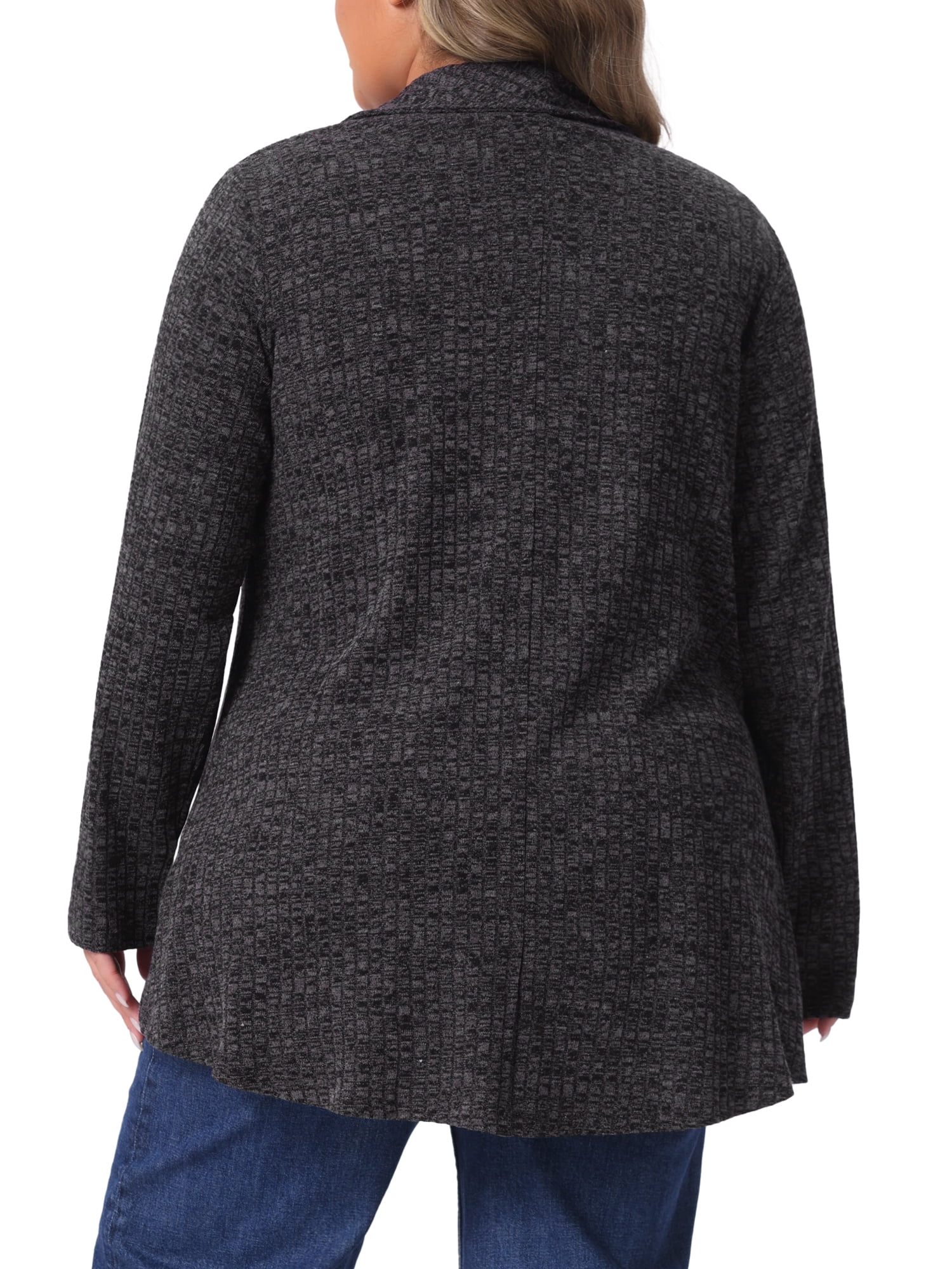 DARING DIVA Women's Plus Size Lapel Open Front Irregular Hem Knit Cardigan 2X Dark Gray
