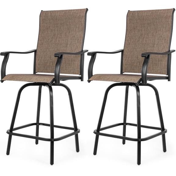 Sour Citrus Outdoor Bar Stools Set of 2 Swivel Patio Bar Stools with Weather Resistant Textilene Fabric for Deck,Poolside,Garden,Porch, Brown