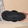 thumbnail image 4 of Women Curly Fleece Crochet Flower Mary Jane Backless Mule Slippers Black 7.5-8.5, 4 of 9
