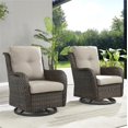 thumbnail image 3 of PARKWELL 3-Piece Outdoor Swivel Gliders with Side Table - Patio Wicker Bistro Furniture Set for Porch Deck Backyard - Gray Cushioned Swivel Rocking Chairs in Brown Wicker, 3 of 10