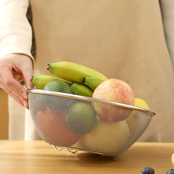 MEIBUTYUP Stainless Steel Rice Washing Bowl with Fine Mesh Strainer and Nonslip Bottom, Kitchen Colander Set