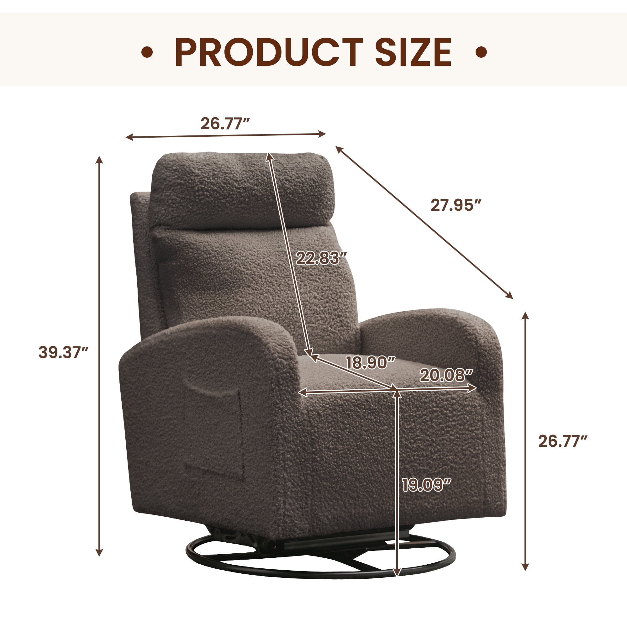 Lunale Teddy Swivel Glider Rocking Chair for Baby Nursery, Indoor, Drak Gray