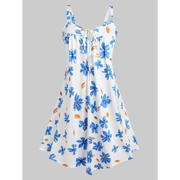 Vestido de Sol de Talla Grande con Estampados de Flores y Cordones Rosegal Vestidos Estampados Tallas Grandes