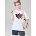 thumbnail image 1 of Camiseta informal de algodón de manga corta con estampado de corazón de leopardo para San Valentín para mujer, cuello redondo, 1 of 3