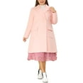 thumbnail image 2 of Unique Bargains Women's Plus Notched Lapel Double Breasted Long Coat Pink 2X, 2 of 6