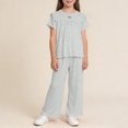 thumbnail image 2 of Hurxie Girls 2 Piece Outfits Cap Sleeve Tops Long Wide Leg Pants Set Sweatsuits Gray,4-5 Years, 2 of 7