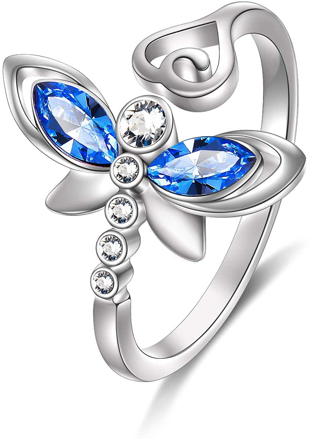 Czjewelry Princess of Ocean Mermaid Blue Crystal Open Ring Size Adjustable Women Girls Jewelry 