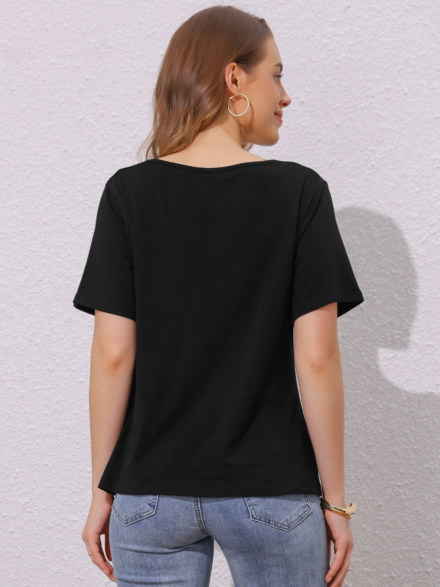 DARING DIVA Women's Cowl Neck Short Sleeve Casual Stretchy Blouse L Black