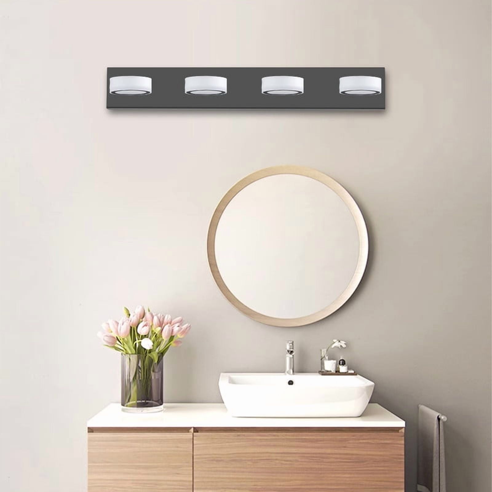 Modern 29" LED Vanity Light, Black 4-Light Wall Mounted Bathroom Light Fixture with Acrylic for Mirror, Sink, and Shower Room Decor