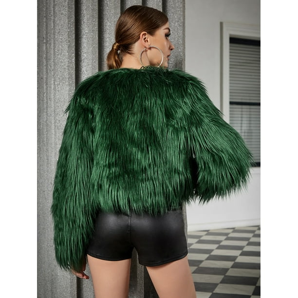 Dark green faux fur coat sale