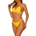 thumbnail image 4 of Conjuntos de bikini de triángulo de 2 piezas para mujer, con tirantes anchos ajustables y cierre en la espalda, trajes de baño acanalados, talla X-Large, color amarillo, 4 of 5