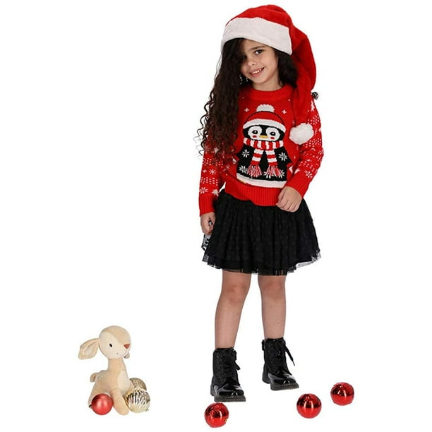 Cute Penguin Santa Christmas Sweater Holiday Boys Girls Toddler