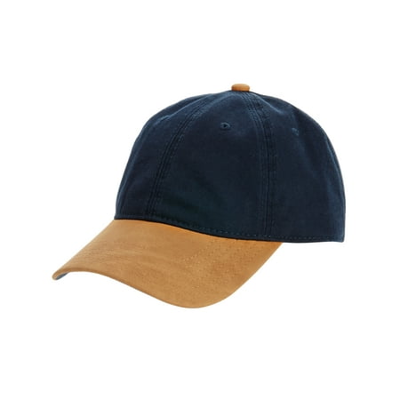 Split Bill Cap - Men's Twill Adjustable Back Ball Cap with Faux Suede Curved Bill