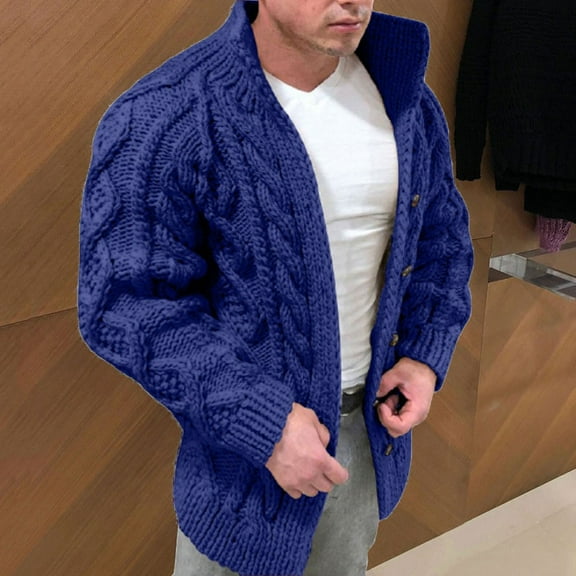 cllios Men's Fashion Warm Autumn And Winter Pure Color Wool Knitted Sweater Cardigan