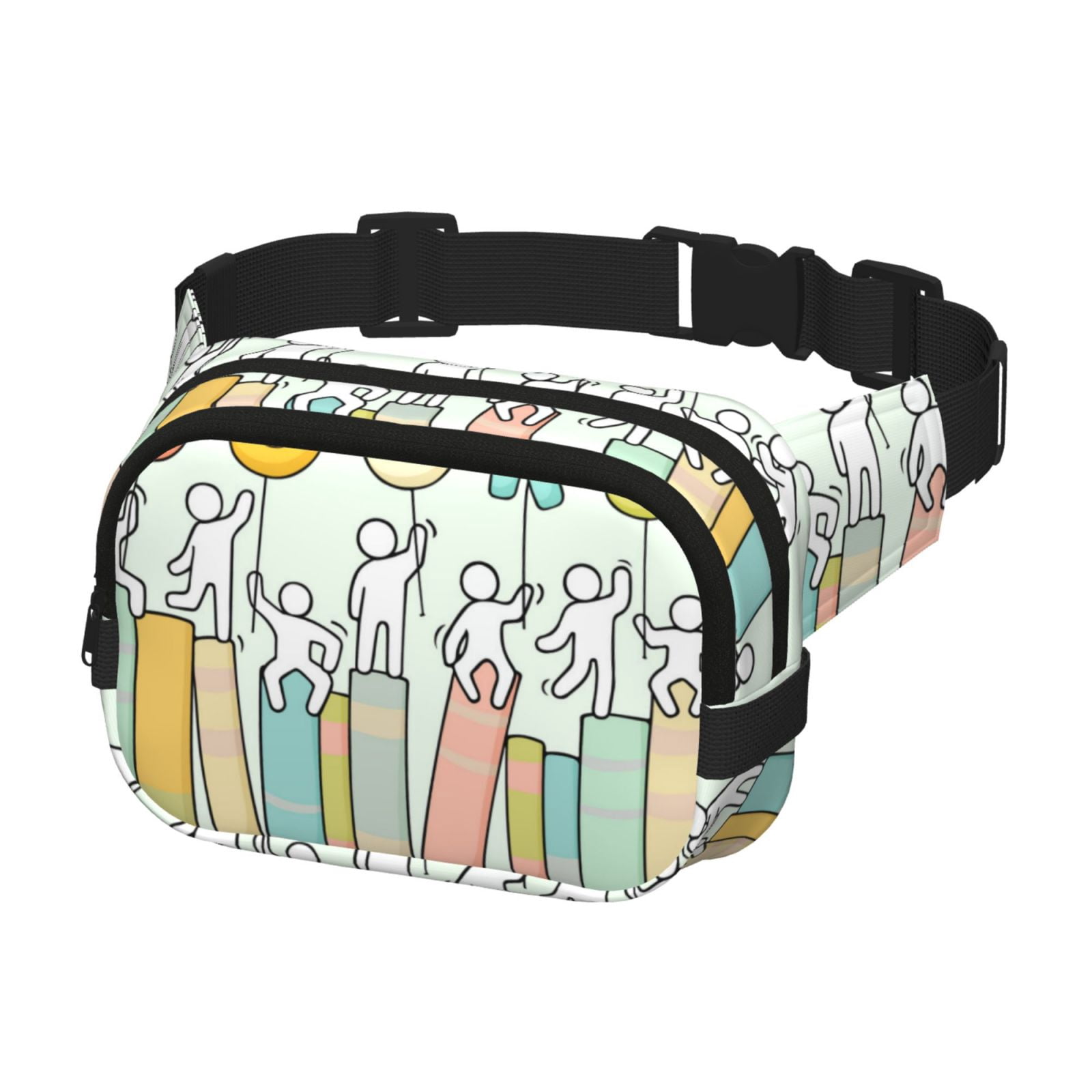 Picia Books Print Square Double-Layer Waist Bag Mini Adjustable Waist Belt Bag Exercise Running Travel Hiking