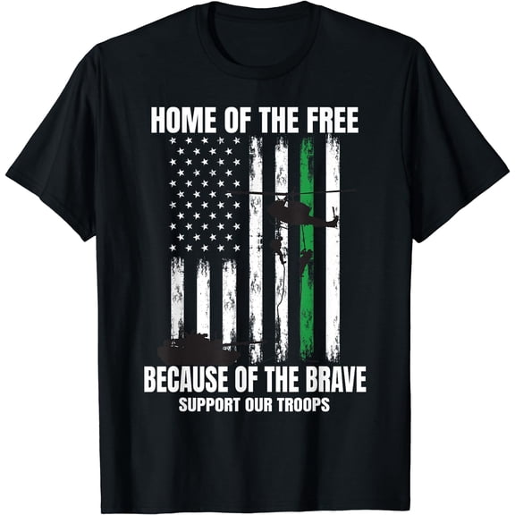 Support Military American Flag Thin Green Line Veterans Gift T-Shirt Black Small
