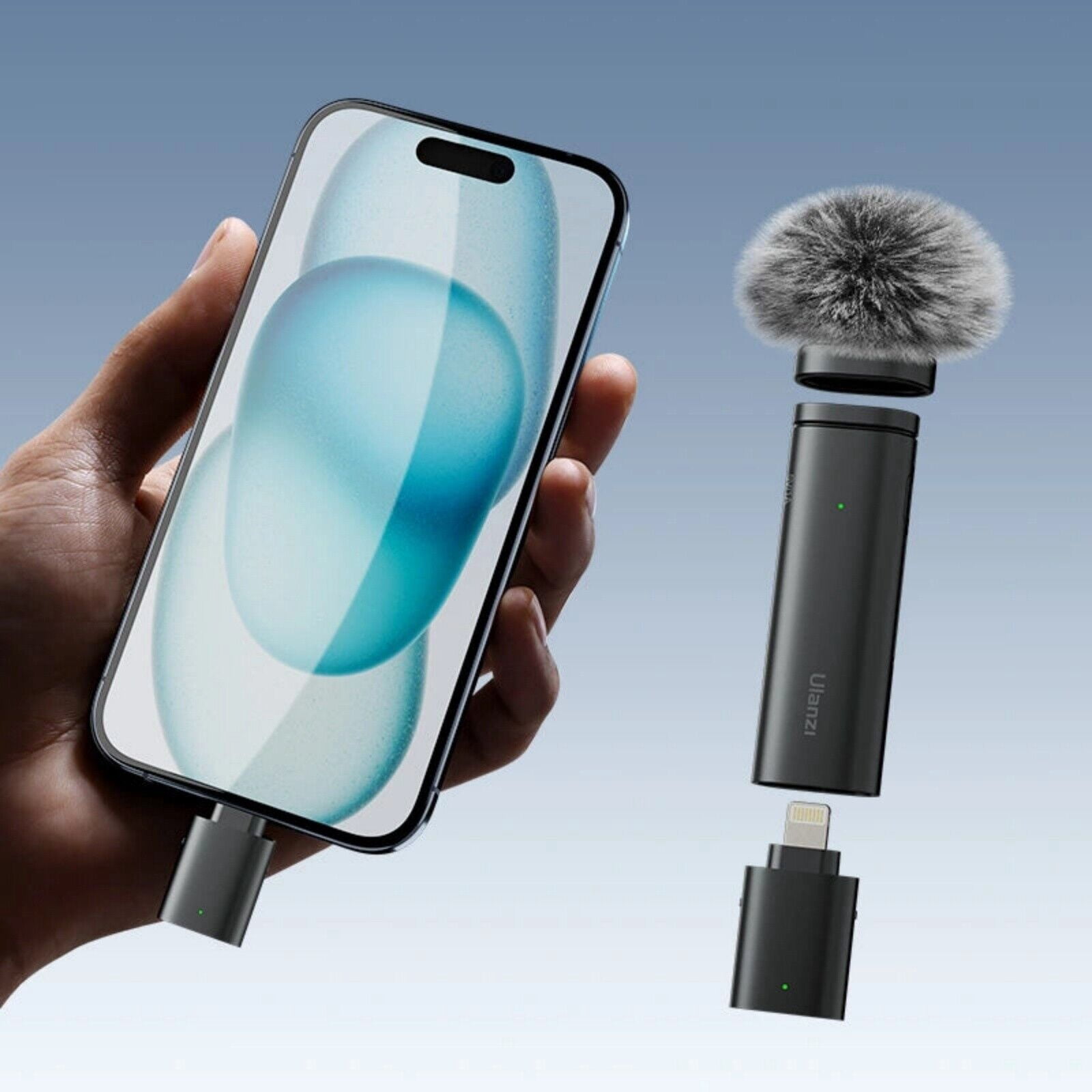 Ulanzi WM-10 Wireless Clip-On Lavalier Microphone for iPhone with Lightning Connector 360° Audio Pickup Noise Reduction Windproof Cover 10m Range for Vlogging Streaming Interviews