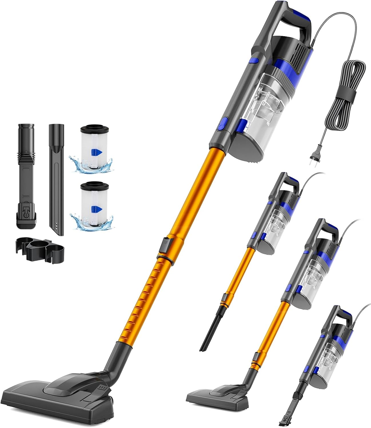 Corded Vacuum Cleaner, 680W 32KPa Powerful Suction, Lightweight Vacuum for Hardwood Floor Pet Hair, Gold