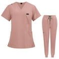 thumbnail image 2 of Minjewel VIAOLI Women's V-Neck Short Sleeve Scrubs for Women Set with Pockets, Comfortable & Professional Scrub Set for Healthcare Workers,Pink 2XL, 2 of 7