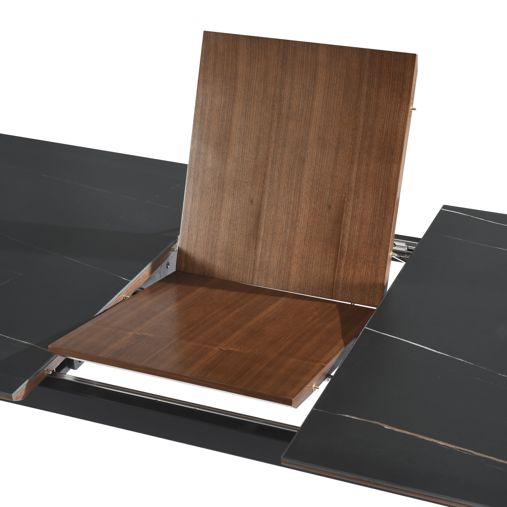 Honey Contemporary Extendable Rectangular Dining Table with Black Sintered Stone and Wood Table Top - Seats up to 6