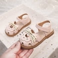 thumbnail image 2 of GiLiling Girls Closed Toe Floral Bow Sandals, Adjustable Hook-and-Loop Summer Dress Shoes, Non Slip Soft Sole Princess Flats for Kids (Pink, 3-3.5 Years), 2 of 8