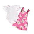 thumbnail image 2 of Delliss Newborn Infant Baby Girl Overall Shorts Set Ruffle Knit Rib Romper Fashion Print Pocket Suspender Romper Summer Outift 0-3 Years, 2 of 8
