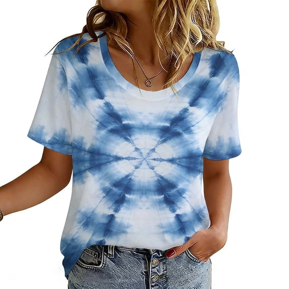Taylonsss Women's Vintage Gradient Printed Round Neck Short Sleeve T-Shirt Casual Sports Top for Fitness and Daily Wear Comfortable Stretch Breathable Fabric for Spring Summer