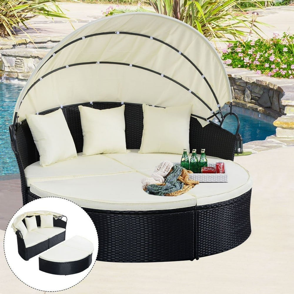Outdoor Patio Furniture Round Daybed Retractable Sofa - Black - Walmart