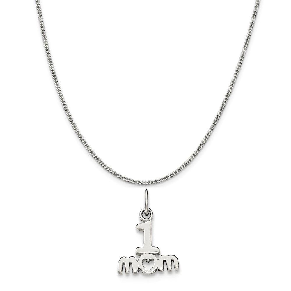 Mireval Sterling Silver Polished 1 Mom Charm on a Sterling Silver