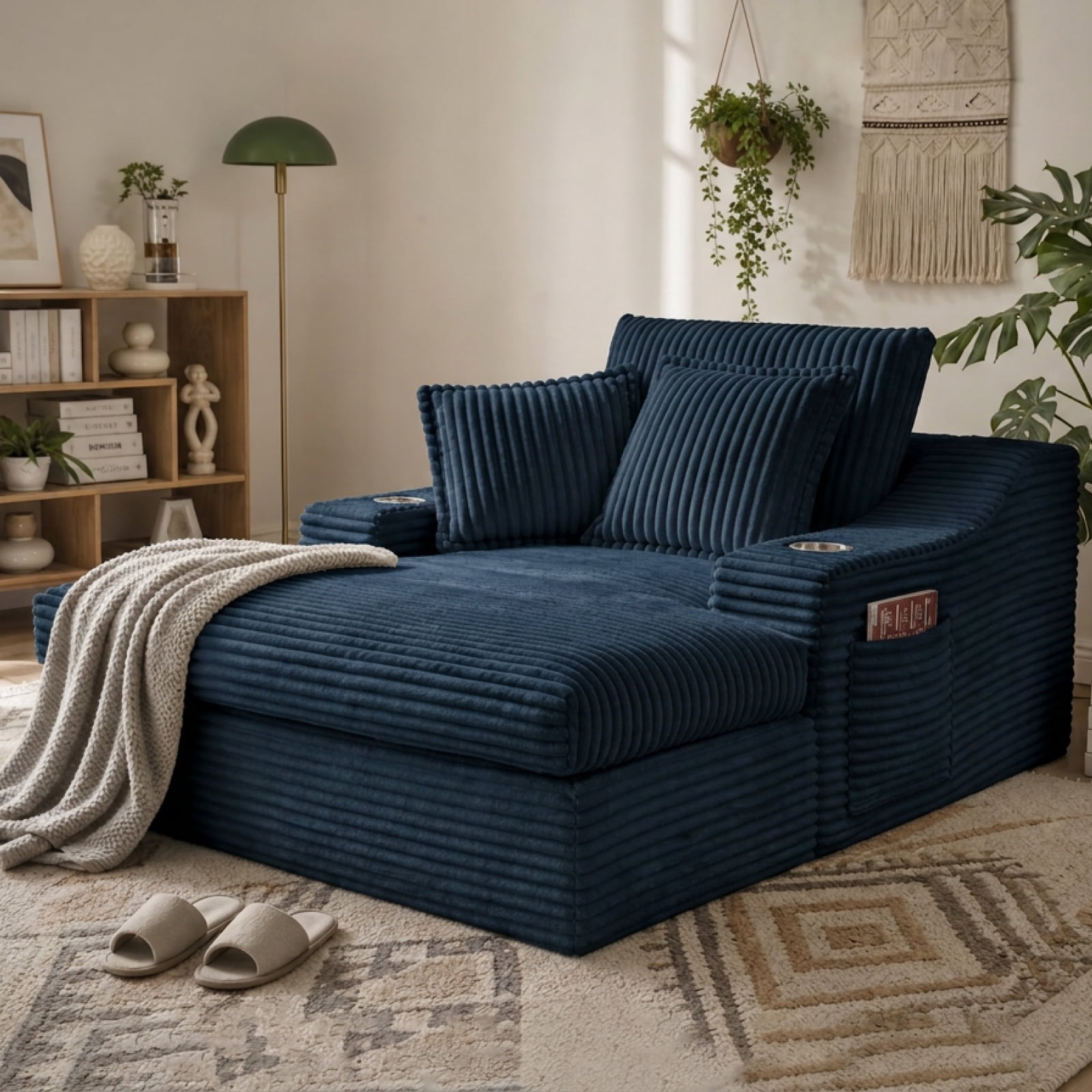 47" Wide Oversized Single Chaise Lounge Chair, 67'' Sleeper Sofa Bed with Cup Holders & 3 Pillows