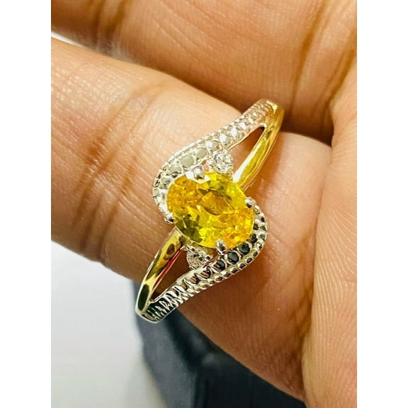 925 Sterling Silver and 10K Yellow Gold Genuine Citrine and November Birthstone Ring