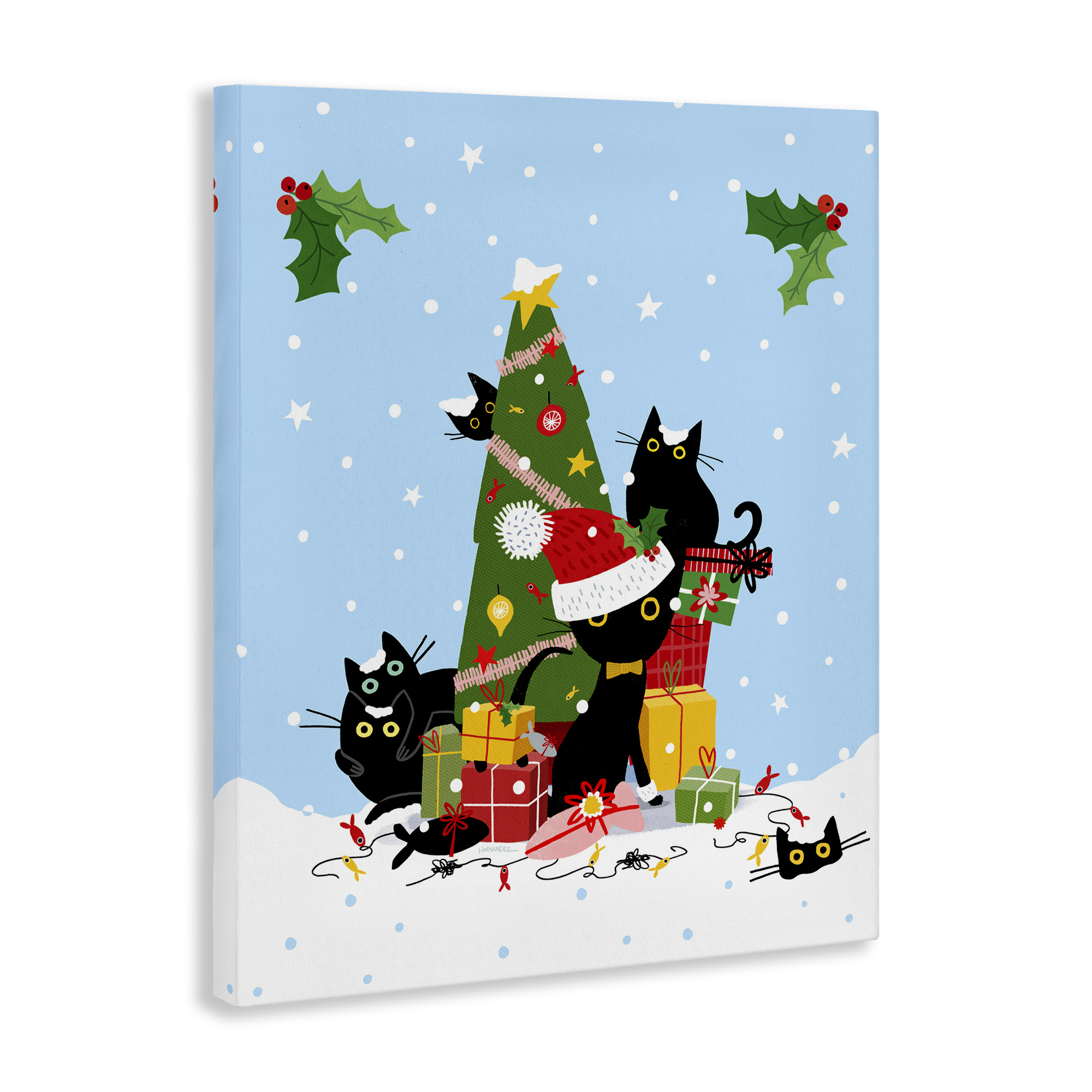 Stupell Industries Silly Cats in Christmas Tree Holiday Painting Gallery Wrapped Canvas Art Prints Wall Art, 30 x 40