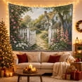 thumbnail image 3 of Cottage Garden Along a Curving Flower Path, Peaceful Watercolor for Nature Lovers, Countryside Decor, Housewarming Gift, Tapestry Wall Hanging for Bedroom and Living Room, 3 of 7