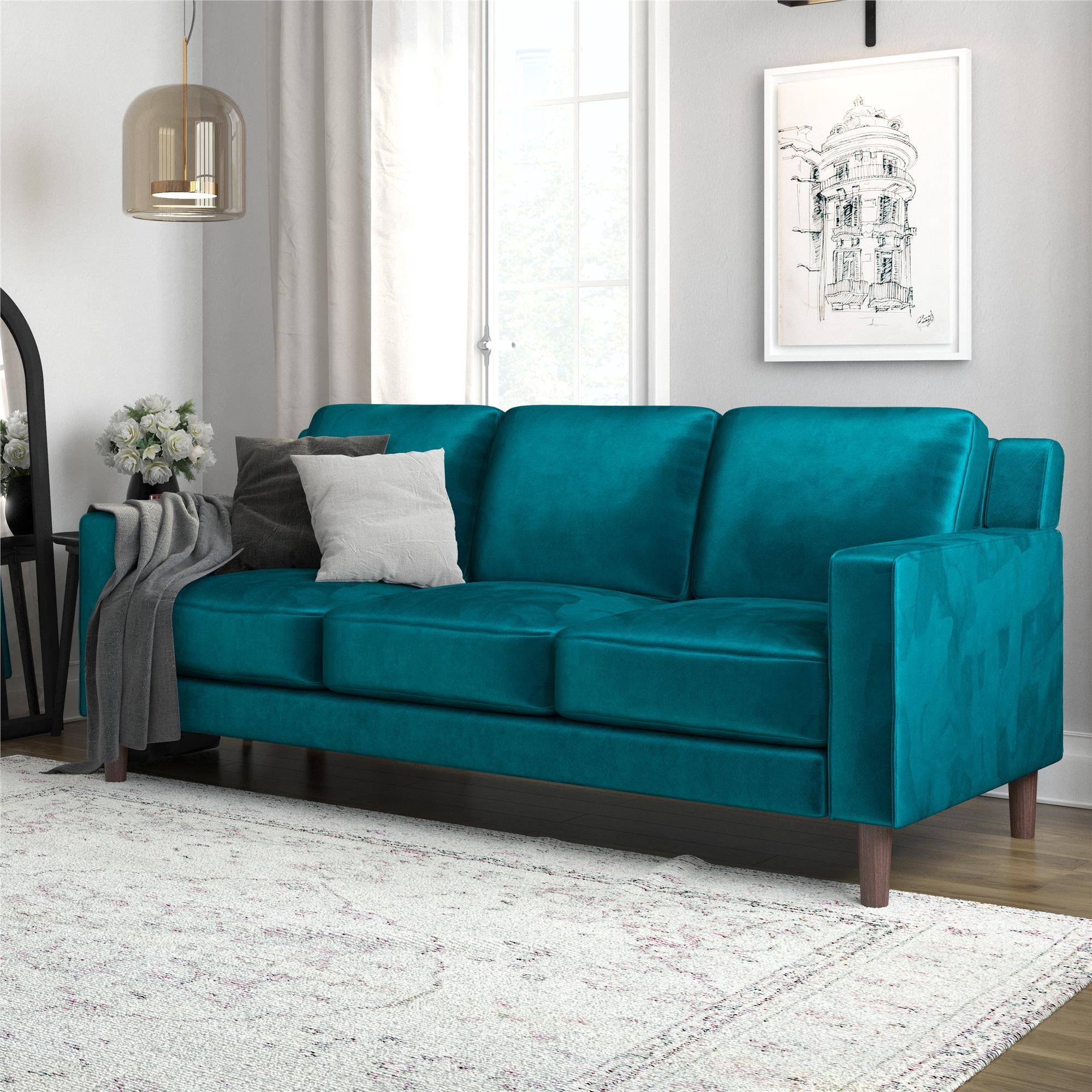 DHP Bryanna 3 Seater Sofa , Green Velvet