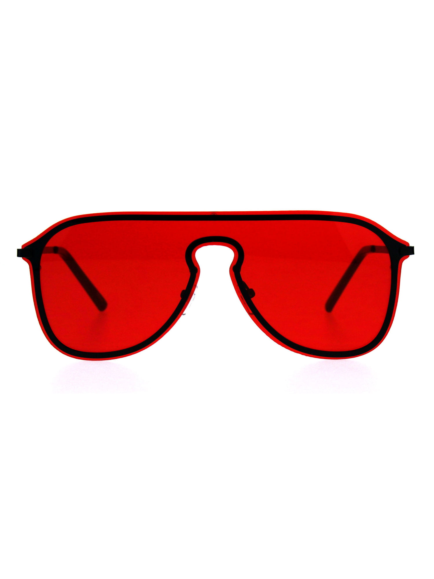 Mens Rectangular Flat Top Bridgeless Pop Color Lens Metal Sunglasses 