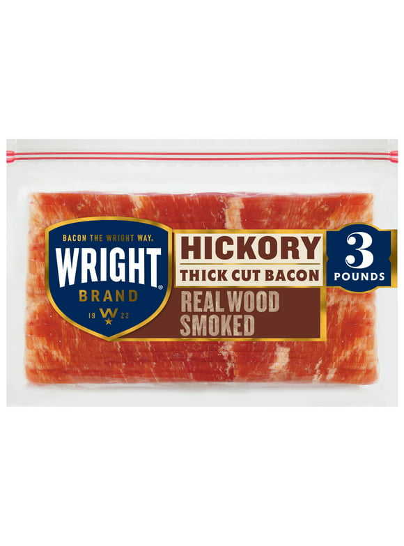 Wright Brand Thick Cut Hickory Real Wood Smoked Bacon, 48 oz