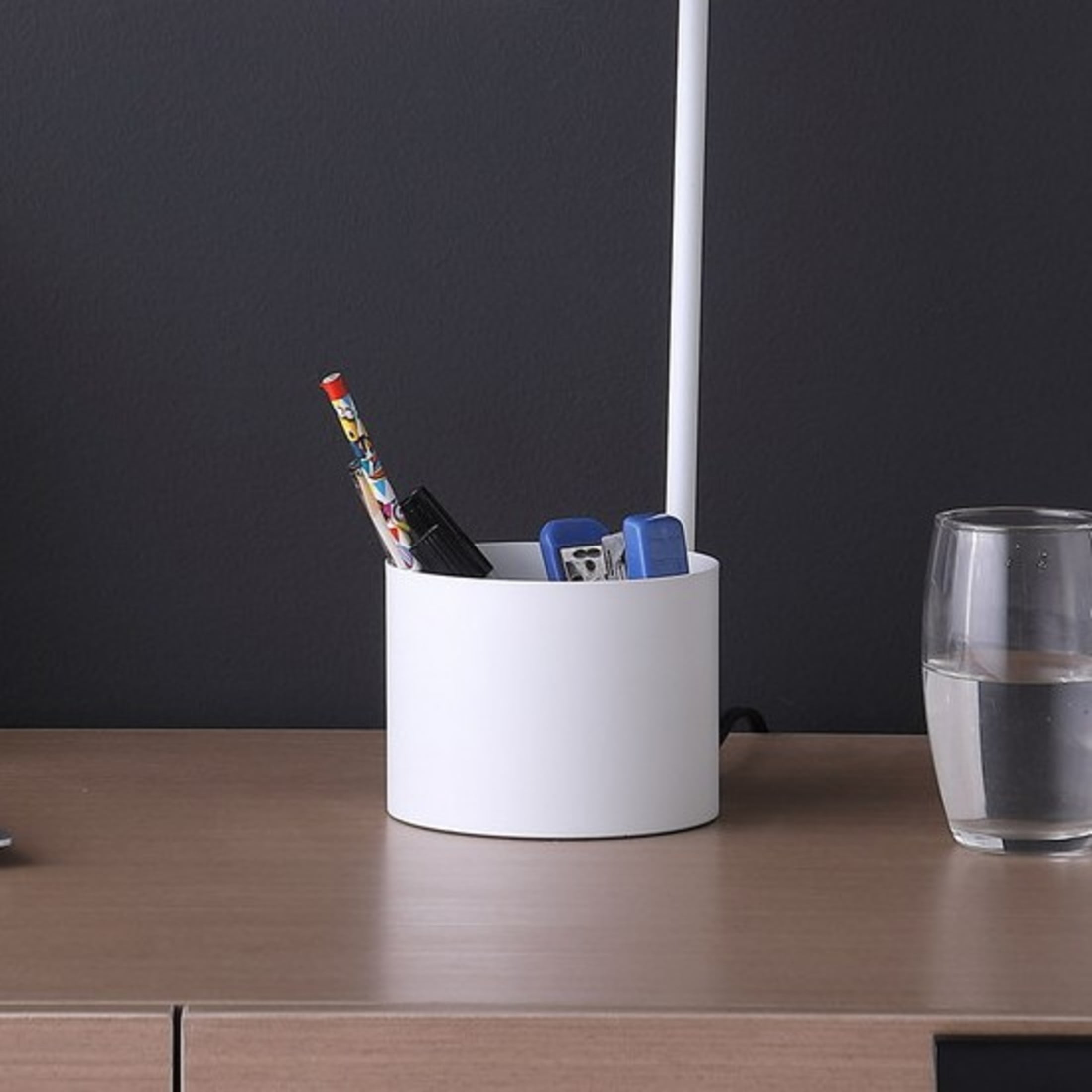 Noble House 19.5" Student Task Desk Lamp, Modern Metal Base with Organizer, Cone Shade, E26 Socket, White