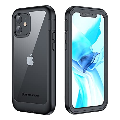 ImpactStrong Clear Case for iPhone 12/iPhone 12 Pro, Ultra Protective Case with Built-in Clear Screen Protector Full Body Cover (Black)