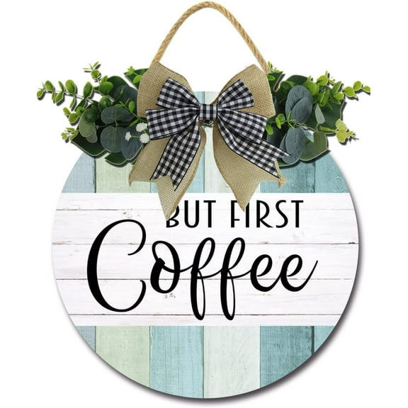 Eveokoki 12" But First Coffee Sign Coffee Bar Decor Farmhouse Wall DecorWooden Round Retro Rustic Coffee Bar Decor， Coffee Lover Coffee Station Decor Home Office Kitchen