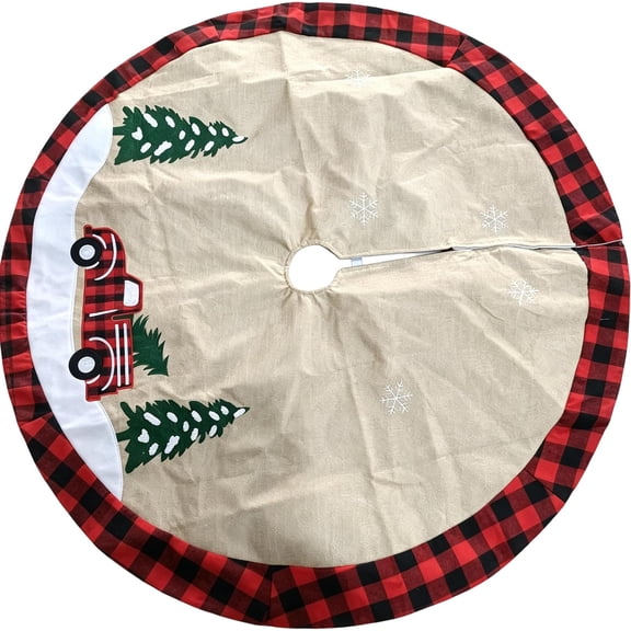 Senfot 120cm Buffalo Plaid Burlap Christmas Tree Skirt Fabric Soft Durable Xmas Tree Base Cover for Home Farmhouse Holiday Party Decor