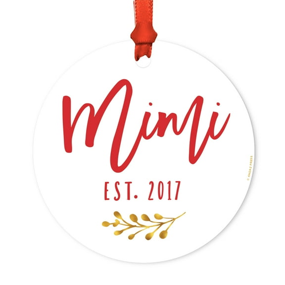 Family Metal Christmas Ornament, Mimi Est. 2017, Includes Ribbon and Gift Bag