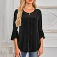 thumbnail image 2 of Ltctricy Women's Sequin Tops 3/4 Length Bell Sleeve Crew Neck Pleated Front Sparkly Glitter Mesh Tunic Tops Dressy Casual Blouses(Black,Large), 2 of 5